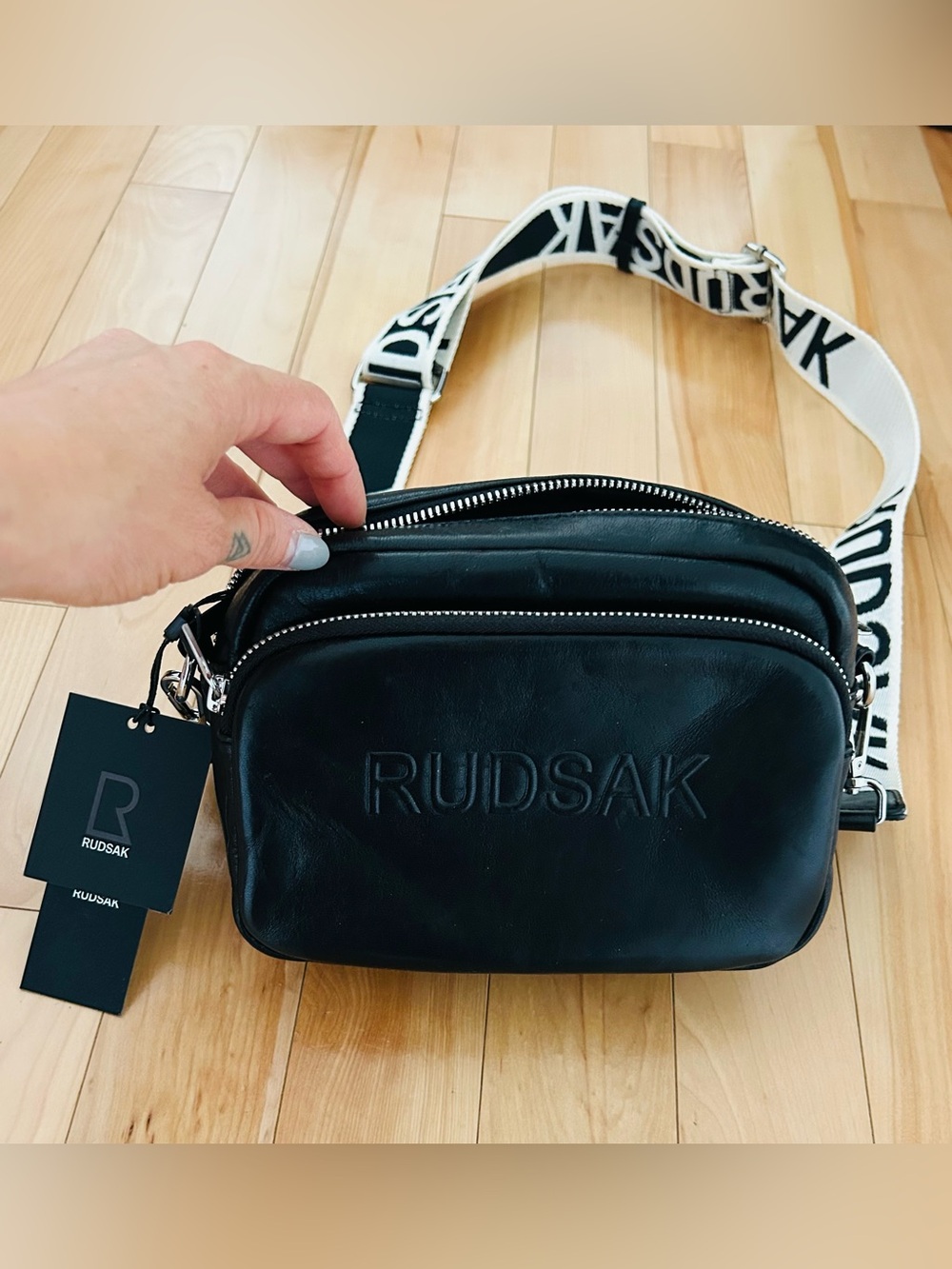 RUDSAK Black Crossbody Bag with White Branded Strap - Picture 2 of 5